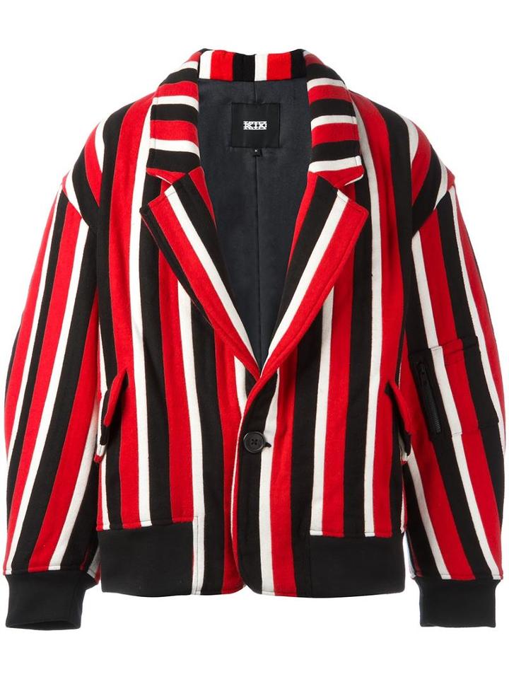 Ktz Striped Tailored Bomber Jacket, Men's, Size: Medium, Black, Wool/cupro