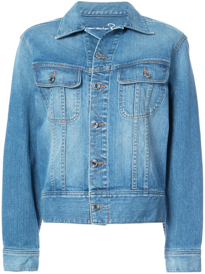 Oscar De La Renta Appliquéd Sequined Denim Jacket - Blue