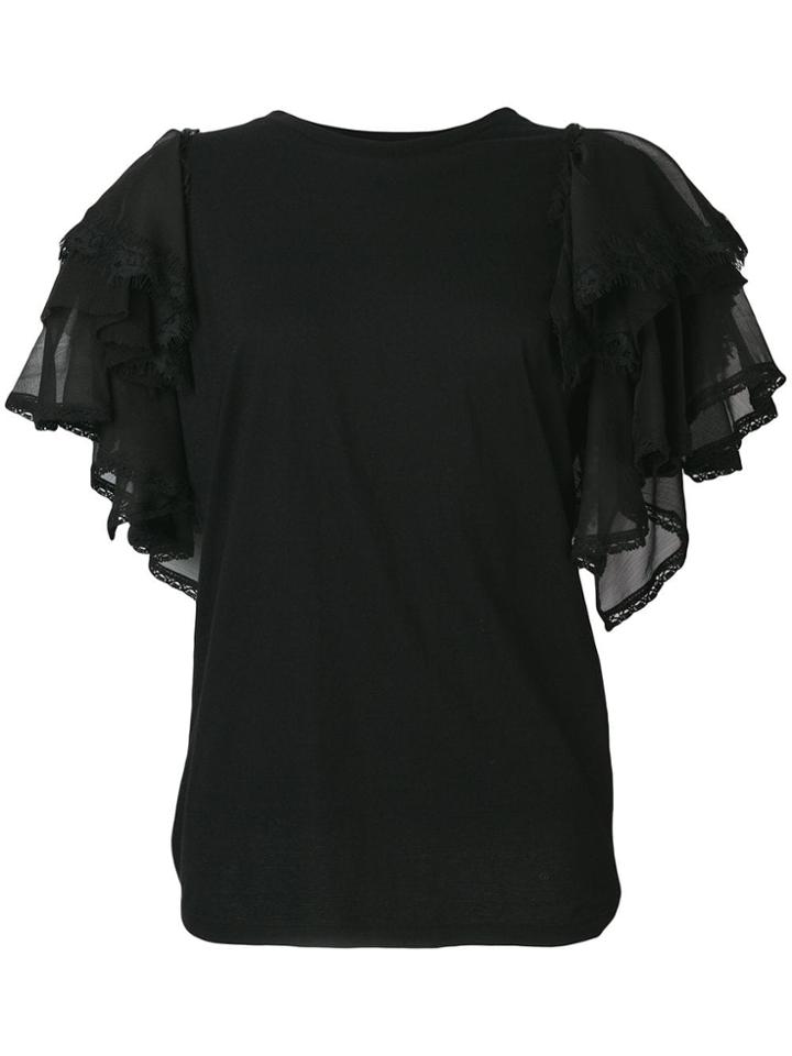 Twin-set Tulle Sleeve T-shirt - Black