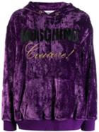 Moschino Velvet Logo Hoodie - Purple