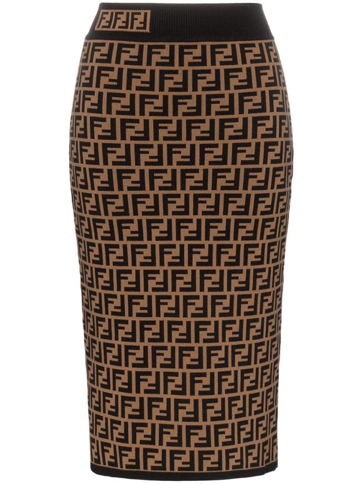 Fendi All-over Logo Print Knit Skirt - Brown