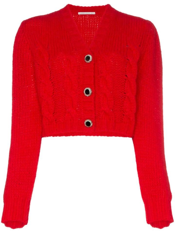 Alessandra Rich Cropped Knit Cardigan - Red