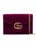 Gucci Fuchsia Gg Marmont Velvet Wallet On A Chain - Pink
