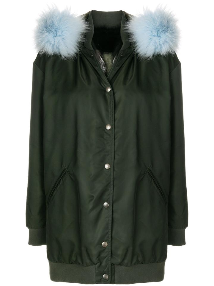 Mr & Mrs Italy Detachable Fur Trim Hooded Coat - Green