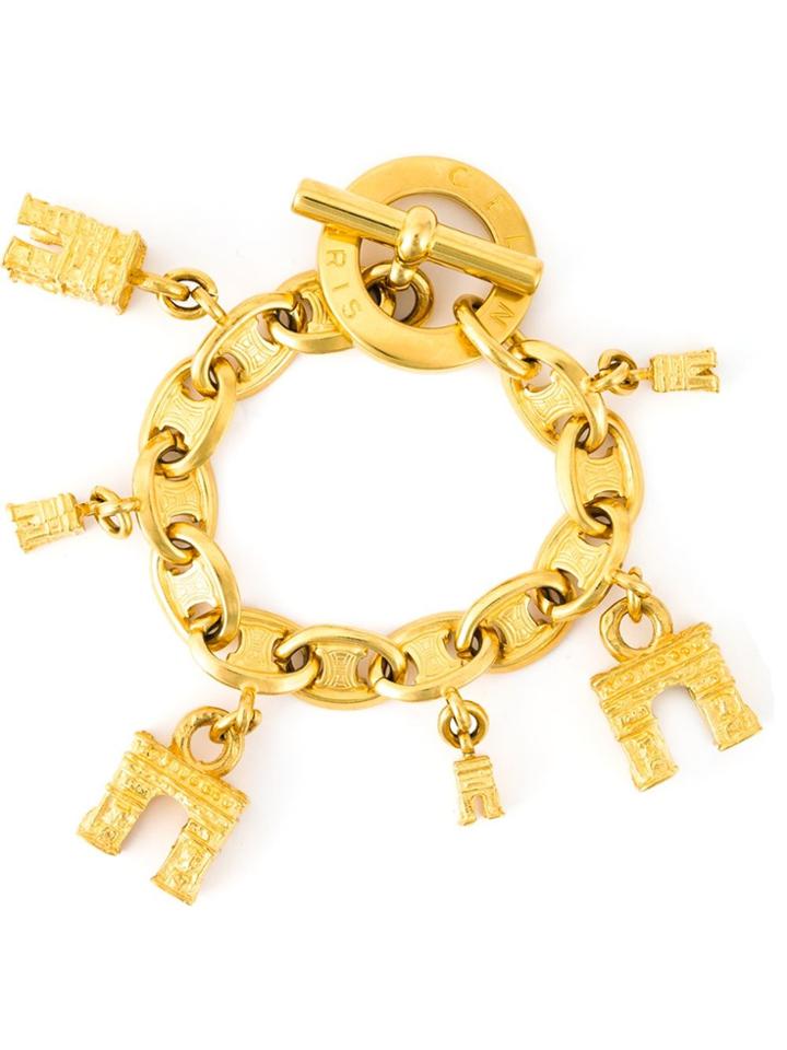 Céline Vintage Arc De Triomphe Charm Bracelet - Metallic