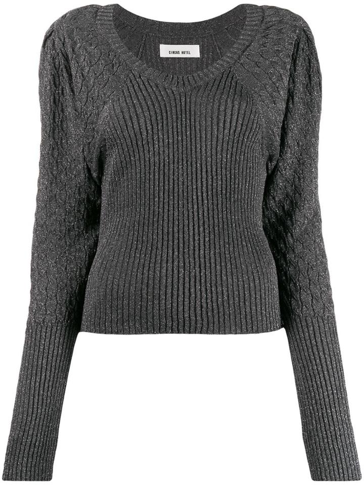Circus Hotel Metallic Ribbed Long Sleeve Top - Grey
