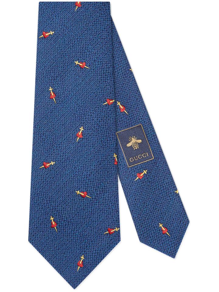 Gucci Pierced Heart Wool-silk Tie - Blue