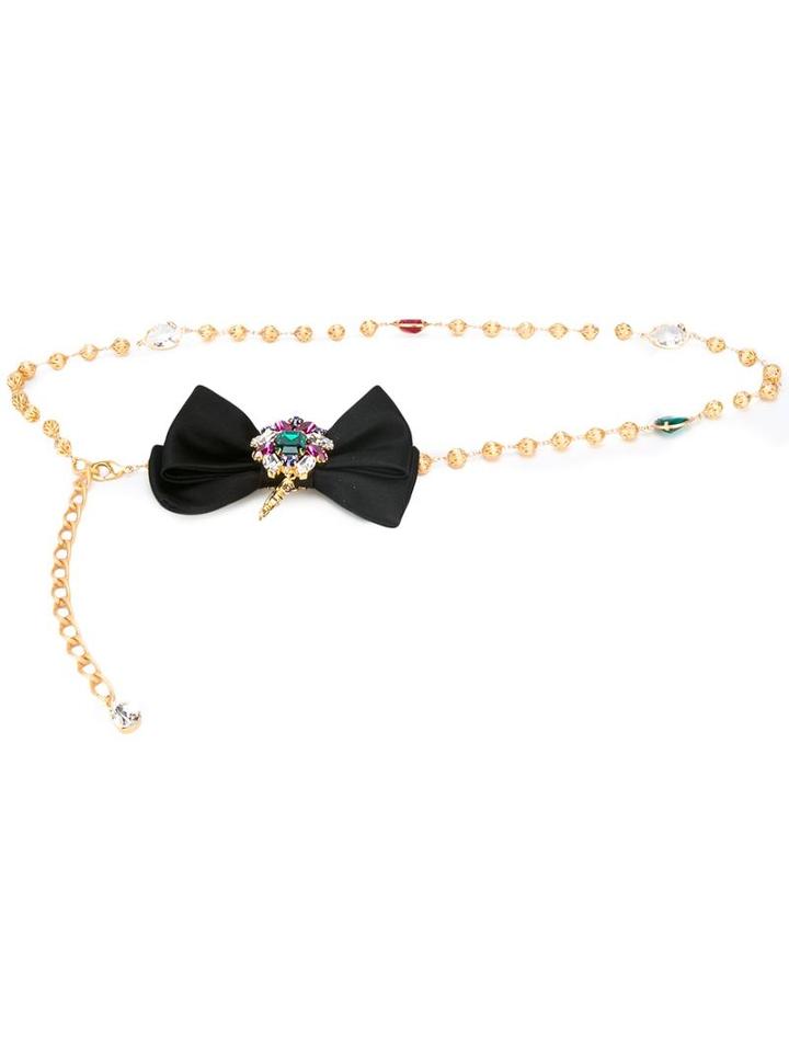 Dolce & Gabbana Beaded Bow Chain Belt, Women's, Size: Medium, Grey, Silk/brass/crystal