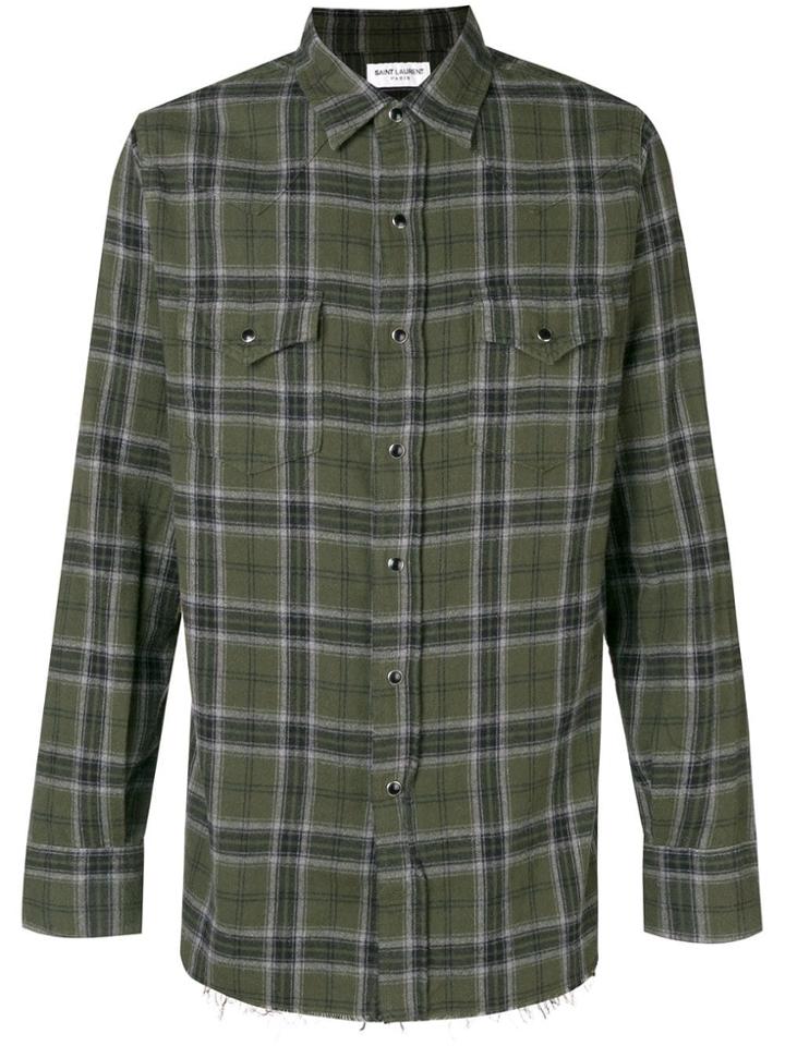 Saint Laurent Plaid Raw Hem Shirt - Green