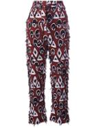 Chloé Frayed Printed Trousers, Women's, Size: 36, Red, Viscose/polyester/cotton