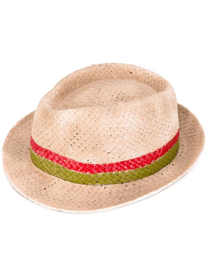 Le Chapeau - Striped Panel Hat - Women - Acrylic/paper Yarn - 57, Nude/neutrals, Acrylic/paper Yarn