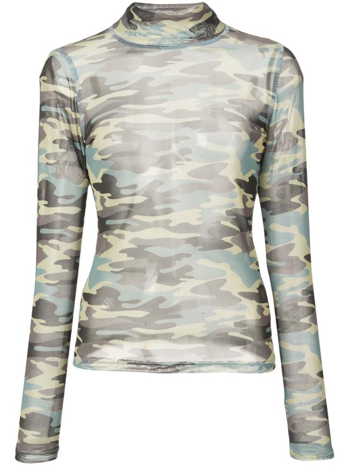 Sandy Liang Camouflage Long Sleeve Top - Green