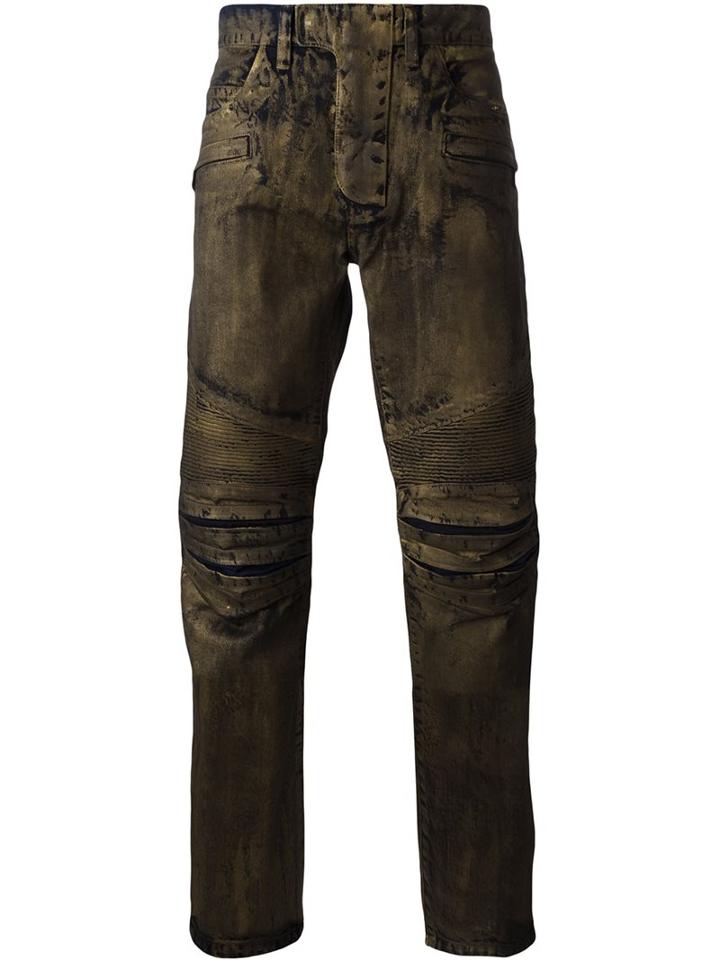 Balmain Metallic (grey) Slim Biker Jeans, Men's, Size: 33, Cotton