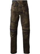 Balmain Metallic (grey) Slim Biker Jeans, Men's, Size: 33, Cotton