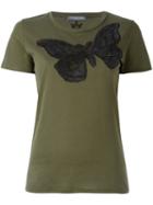 Alexander Mcqueen Embroidered Skull Moth T-shirt, Women's, Size: 42, Green, Cotton/polyester/viscose