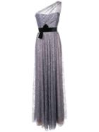Marchesa Notte Glitter One Shoulder Gown - Grey