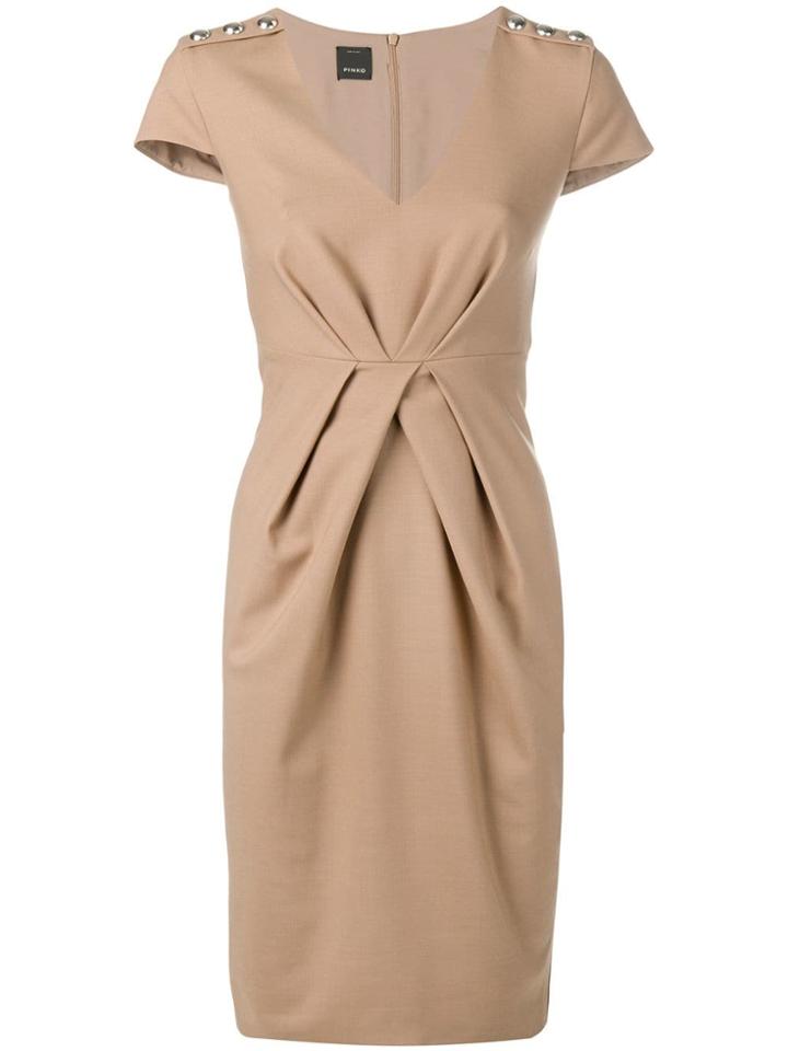 Pinko Ruched Shift Midi Dress - Neutrals