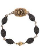 Roman Paul Skull Motif Beaded Bracelet, Men's, Black, Bronze/lava Beads