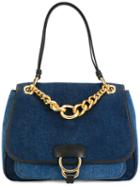 Miu Miu Chain Detail Tote, Women's, Blue, Cotton/leather/metal