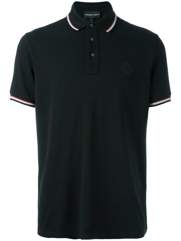 Emporio Armani Embroidered Logo Polo Shirt, Men's, Size: Small, Black, Cotton