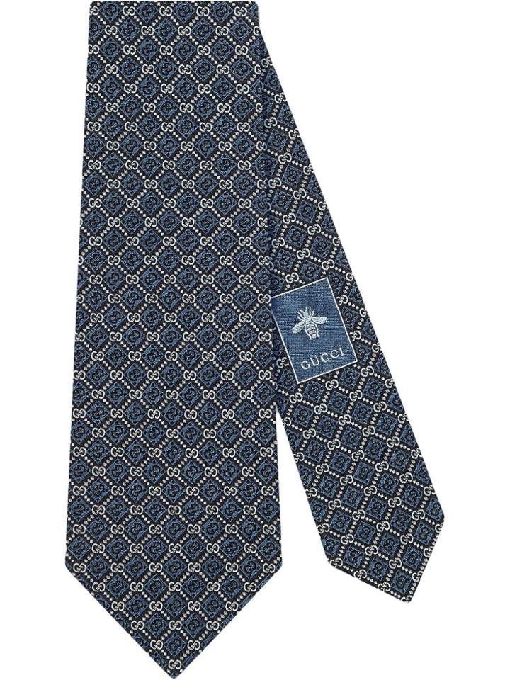 Gucci Gg And Rhombus Motif Silk Tie - Blue
