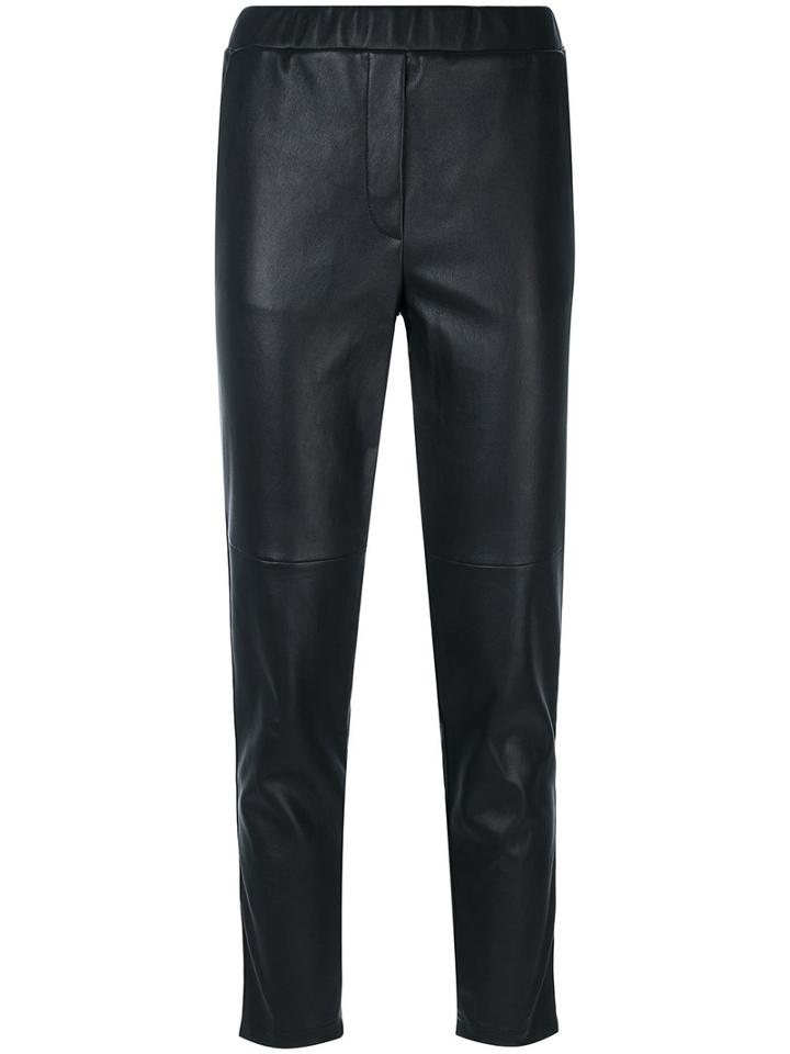 Outsource Images - Elasticated Waistband Cropped Trousers - Women - Lamb Skin/cupro - 42, Black, Lamb Skin/cupro