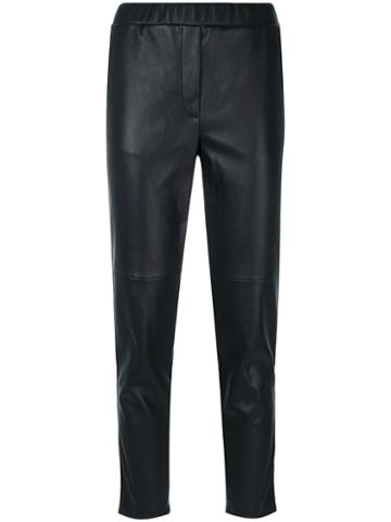 Outsource Images - Elasticated Waistband Cropped Trousers - Women - Lamb Skin/cupro - 42, Black, Lamb Skin/cupro
