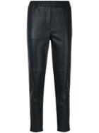 Outsource Images - Elasticated Waistband Cropped Trousers - Women - Lamb Skin/cupro - 42, Black, Lamb Skin/cupro