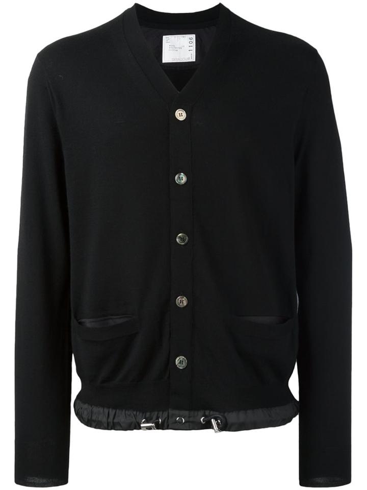 Sacai Drawstring Cardigan, Men's, Size: 4, Black, Cotton/polyester/wool