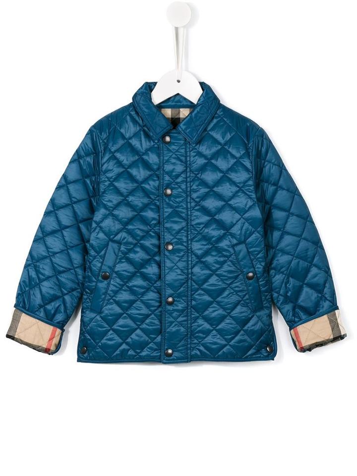 Burberry Kids Quilted Short Coat, Boy's, Size: 8 Yrs, Blue