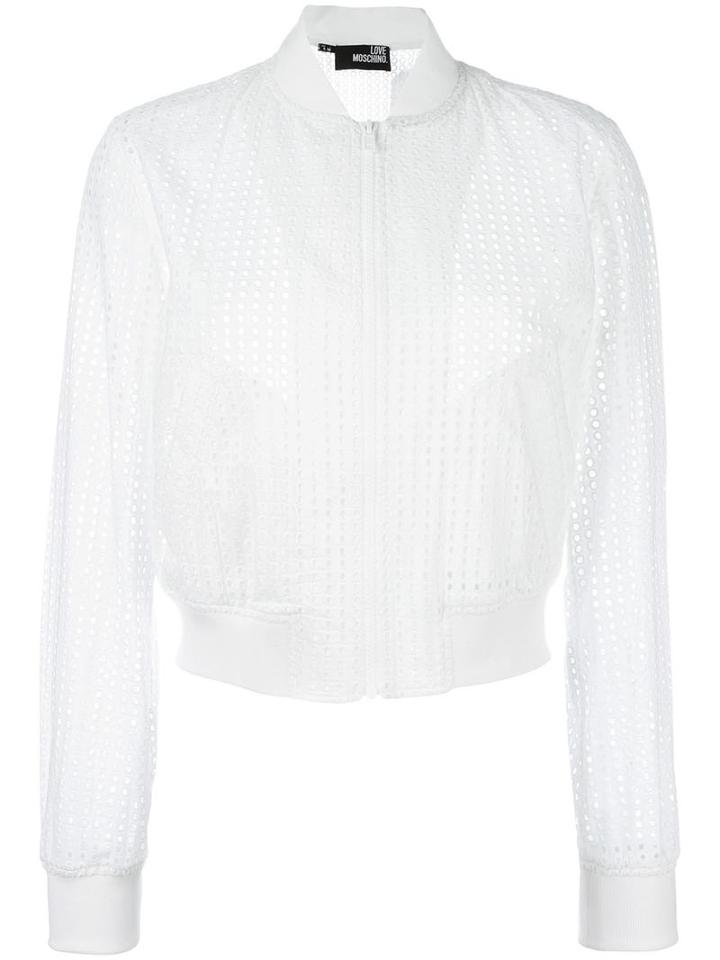 Love Moschino Eyelet Bomber Jacket, Women's, Size: 42, White, Cotton/spandex/elastane
