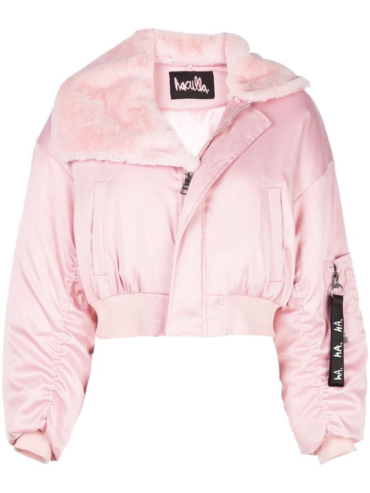 Haculla Signature Eyes Cropped Bomber Jacket - Pink