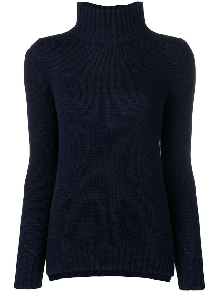 Aragona Cashmere Ribbed Turtleneck Sweater - Blue