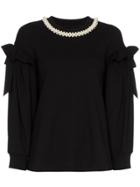 Simone Rocha Pearl Embellished Collar Top - Black