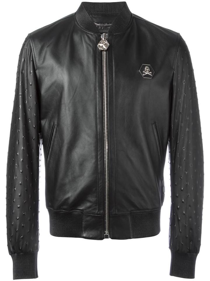 Philipp Plein - 'opinion' Bomber Jacket - Men - Lamb Skin/polyamide/acetate/viscose - L, Black, Lamb Skin/polyamide/acetate/viscose