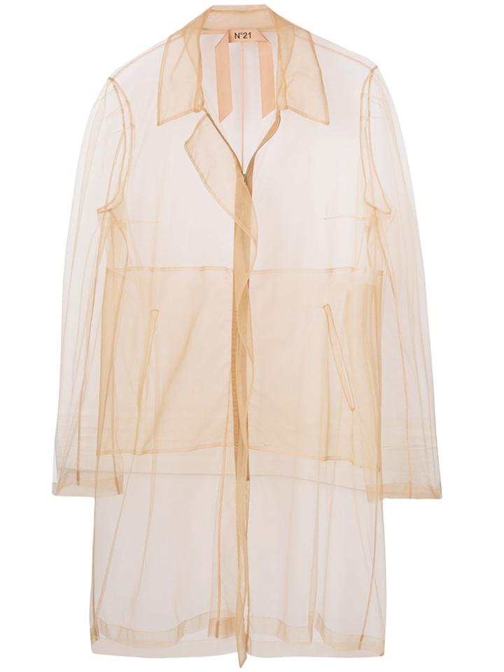 No21 Sheer Zip-front Coat - Nude & Neutrals