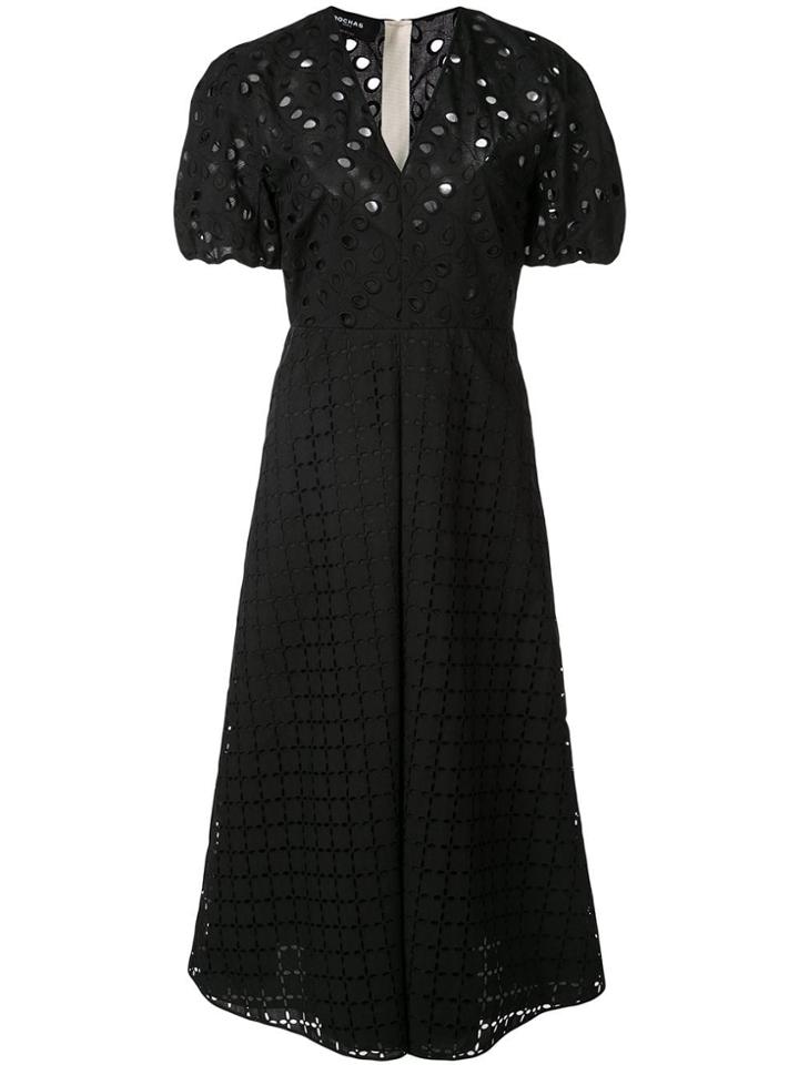 Rochas Broderie-anglaise Midi Dress - Black