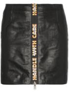 Heron Preston Handle With Care High Waist Leather Mini Skirt - Black