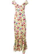 Saloni Lemon Poppies Long Dress - Neutrals