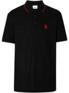 Burberry Icon Stripe Placket Cotton Piqué Polo Shirt - Black