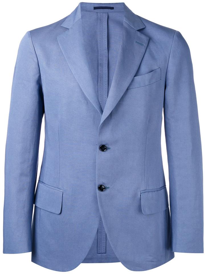 Mp Massimo Piombo Unconstructed Contrast Button Blazer, Men's, Size: 48, Blue, Cotton/linen/flax