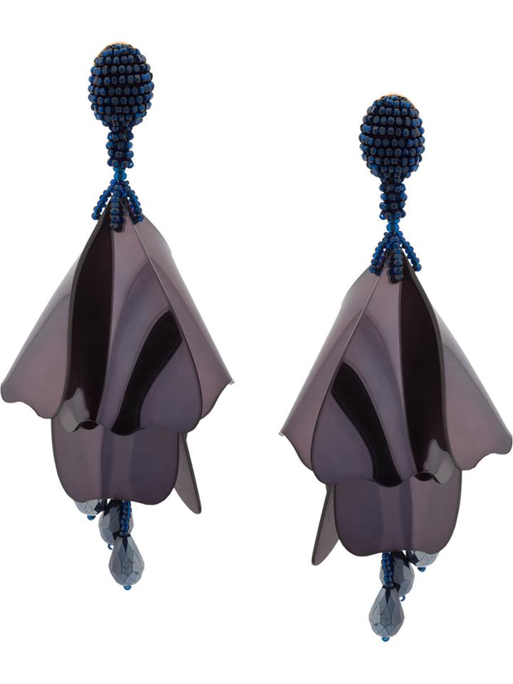 Oscar De La Renta Large Impatiens Earrings - Blue