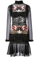 Patbo Ruffled Lace Victorian Mini Dress - Black