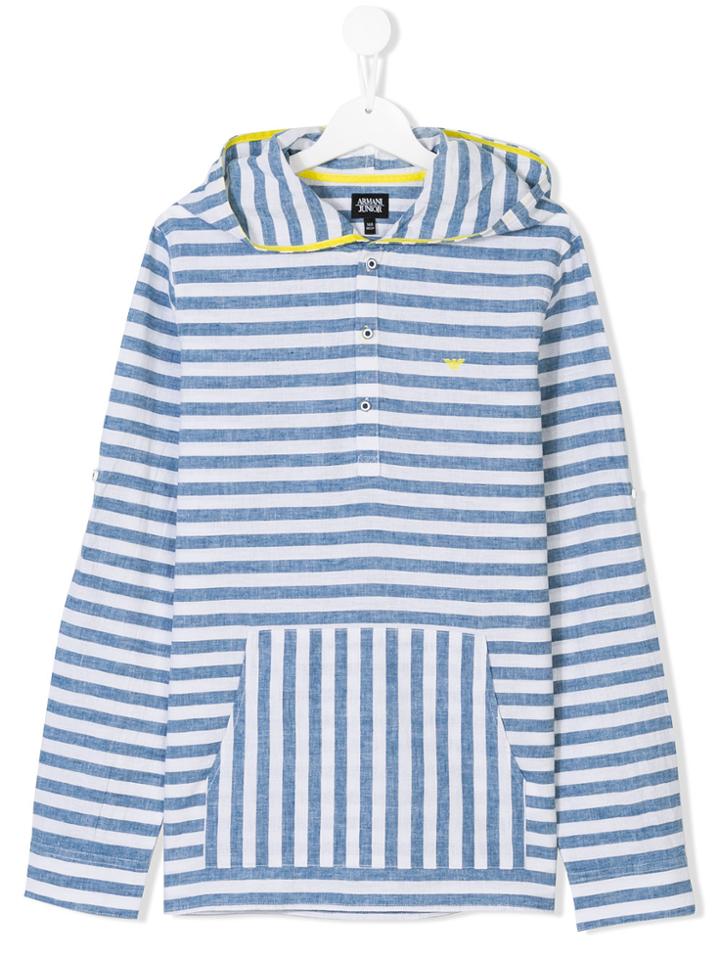 Armani Junior Striped Hooded Shirt - Blue