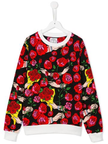 10x10 An Italian Theory Kids Roses Print Sweatshirt, Girl's, Size: 14 Yrs, Black