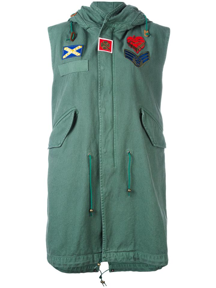 Mr & Mrs Italy Patched Sleeveless Mid Parka - Green