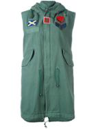 Mr & Mrs Italy Patched Sleeveless Mid Parka - Green