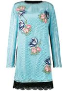 House Of Holland - Embroidered Mesh Dress - Women - Cotton/polyester - 10, Blue, Cotton/polyester