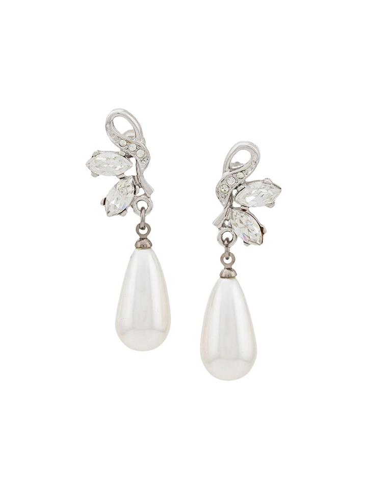 Susan Caplan Vintage 1980s Faux Pearl Post Earrings - Silver