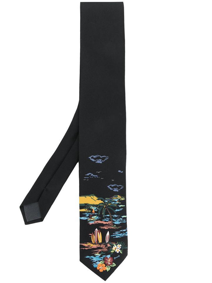Prada Embellished Silk Tie - Black
